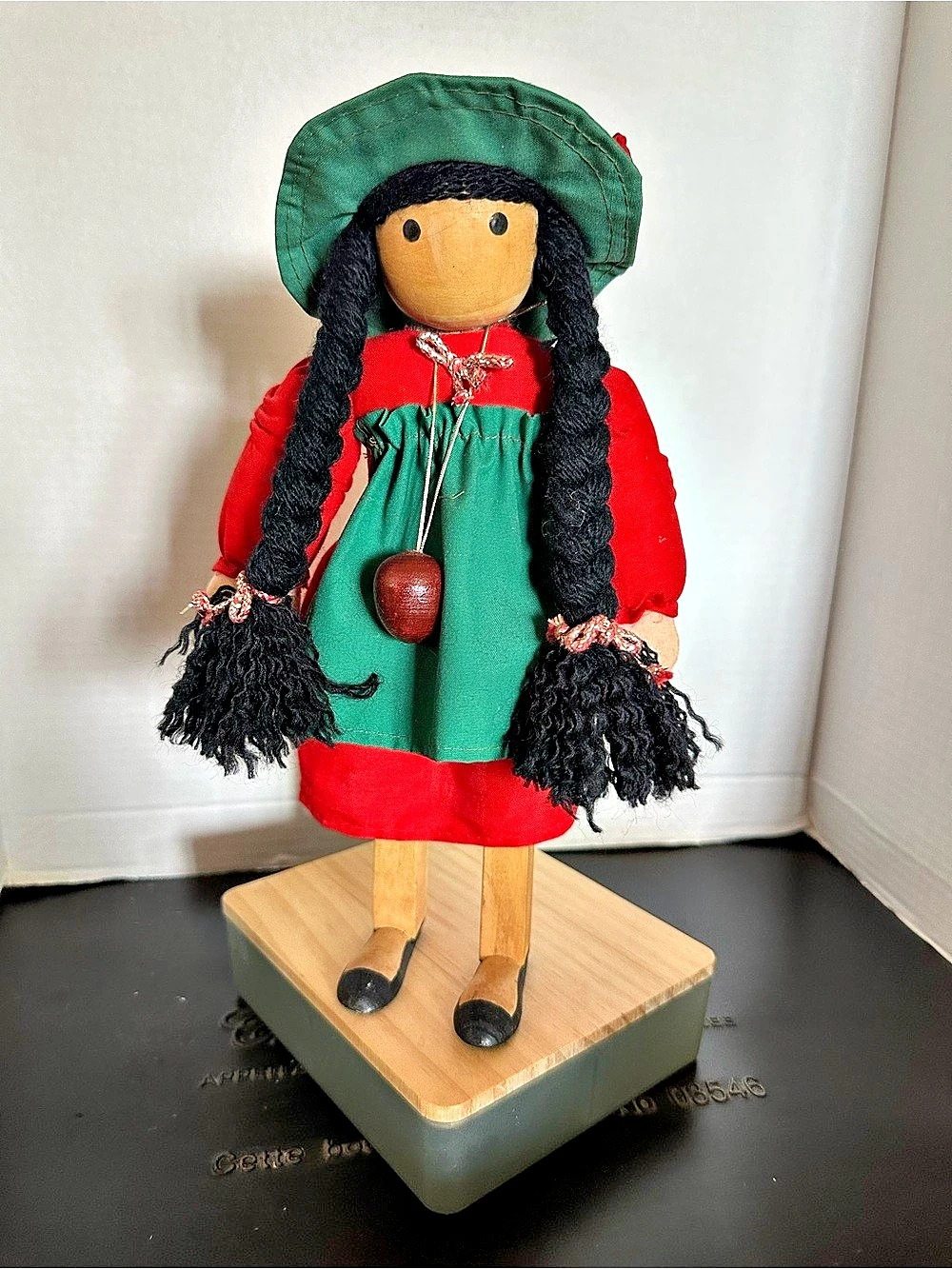 Handcrafted Wooden Dollies Wooden Doll Decor in Green & Red
